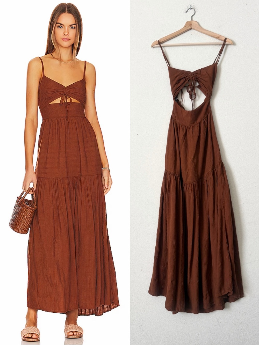 L*Space Lspace XS Zuri cut out detail maxi dress in Coffee Brown